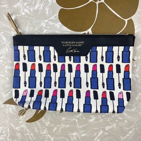 Estee Lauder Navy Blue Lipstick Kendra Dandy Zipper Make-Up Cosmetic Travel Bag - Picture 12 of 12